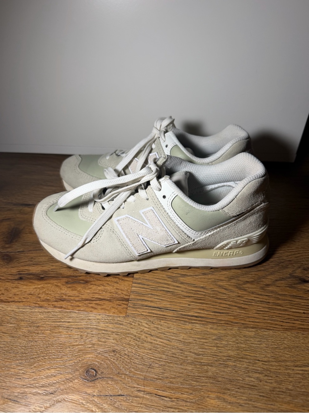 New Balance Cream & Light Green 574 Casual Sneakers